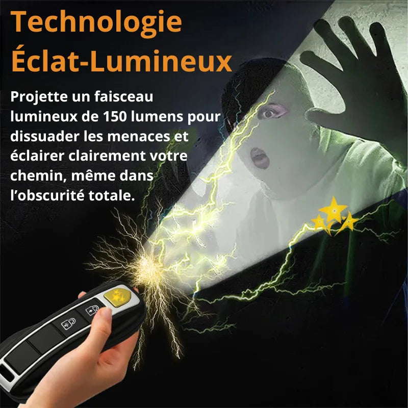 Clé Anti-Agression Électrique (Lampe, Électrochoc, Alarme)